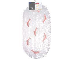 Badmat - douchemat - antislip - 70x36 cm - PVC - transparant met roze vissen