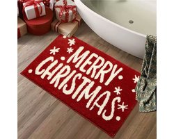 Badmat - Kerstthema badmat - Vloermat - Kerstbaddecoratie - Zachte, donzige, absorberende badmat - Antislip - Machinewasbaar en droogbaar - Geschikt voor deuropeningen en doucheruimtes - 40*60cm - Rood