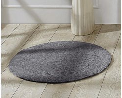 Badmat - Mat voor in de Badkamer 100% Katoen Lux Collection Blauwe Badmat Tufted Ultra Zacht Pluche & Absorberend-Grijze Kleuren-Maat 76 cm Ronde Badmat