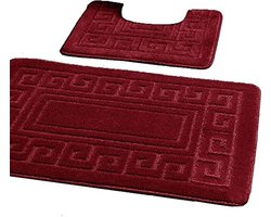 Badmat - Mat voor in de Badkamer Anti-slip Griekse stijl - Set-2 badmatten - Inclusief 1 badmat 50 × 80 cm en 1 toiletmat 50 × 40 cm - Burgund