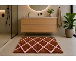 Badmat met zacht pool bruin roze 90cm x 70cm