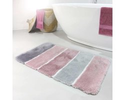Badmat Pluizig en Antislip - 70x120 cm in Roze, Grijs en Zilver
