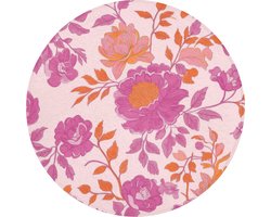 Badmat rond 70x70 cm - Antislip - Bloemenpatroon - Roze - Oranje - Bloemen - Badmatten voor badkamer - Badkamermat - Douchemat - Ronde badkamer mat