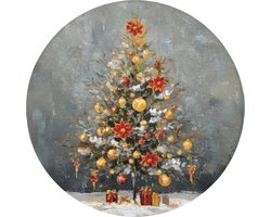 Badmat rond 70x70 cm - Antislip - Kerstboom - Cadeaus - Rood - Goud - Badmatten voor badkamer - Badkamermat - Douchemat - Ronde badkamer mat