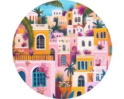 Badmat rond 70x70 cm - Antislip - Kleurrijk - Roze - Oranje - Geel - Bloemen - Badmatten voor badkamer - Badkamermat - Douchemat - Ronde badkamer mat