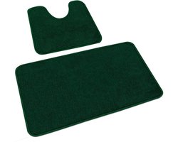 Badmat Set 2-delig – 50×80 cm + 50×40 cm Toiletmat – Wasbaar & Antislip – Donkergroen