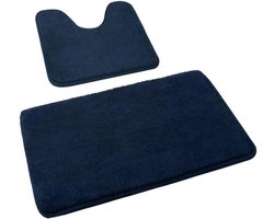 Badmat Set 2-delig – 50×80 cm + 50×40 cm Toiletmat – Wasbaar & Antislip – Marineblauw