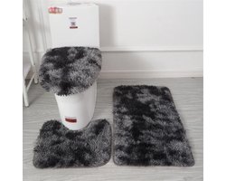 Badmat Set 3-delige - Antislip Shaggy Badmat - Fluffy Contour Badmat - Lange Haard Toiletzitting Beschermer - Tie Dye Zwart