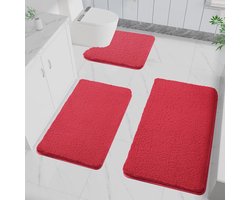 Badmat set - Antislip matten - Badkamer comfort - Hoogpolig zacht - 3 stuks 50x80 - Rood