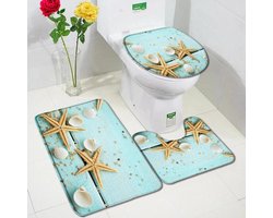 Badmat Set - Badkamer Decor - Badkamer Opfrissen - Zachte Fluweel Kwaliteit - 3 Stuks Set - Oceaan Thema