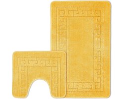 Badmat Set - Badmatten en Voetstukmat - Badkamer Comfort - Antislip Gestreepte - 50x80cm en 50x40cm - Geel