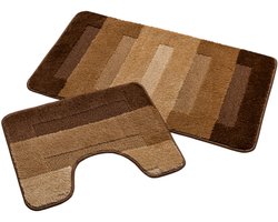 Badmat Set Nevada – Douchemat 50x80 cm & WC Mat 40x50 cm – Zachte Chenille Badkamermat – Antislip – Wasbaar – Oeko-Tex– Bruin