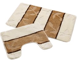 Badmat Set Nevada – Douchemat 50x80 cm & WC Mat 40x50 cm – Zachte Chenille Badkamermat – Antislip – Wasbaar – Oeko-Tex– Ivoor Bruin