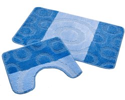 Badmat Set Nevada – Douchemat 60x100 cm & WC Mat 50x60 cm – Zachte Chenille Badkamermat – Antislip – Wasbaar – Oeko-Tex– Blauw