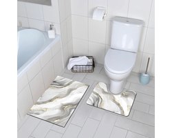 Badmat set - sneldrogend, antislip, gemakkelijk te reinigen - 2 stuks - wit gemarmerd - 60 x 40 cm