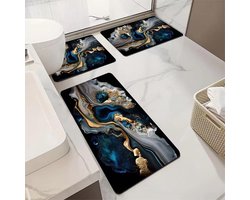 Badmat Set - Toiletmat Gootsteenmat - Badkamer Decoratie - Zacht Technisch Fluweel - 3-Delig Set - Zwart Goud