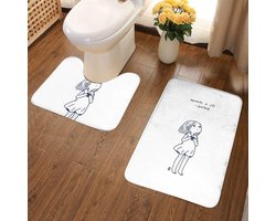 Badmat Set - Toiletmat Vloermat - Badkamer Decoratie - Hoge Absorptie - 80x50cm en 50x40cm - Zwart