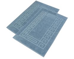 Badmat set van 2 - 100% Katoen, Zacht en Absorberend, Machinewasbaar, Made in Italy - Blauw, 60 x 90 cm