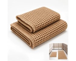 Badmat Set Waffel 2-delig – Antislip, Zacht & Absorberend, Boho-stijl voor een Luxe Badkamerervaring met Franjes en Rubber Achterkant