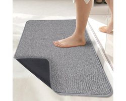 Badmat, ultradunne badkamermat, rubberen badmat voor de badkamer, antislip, sneldrogend, machinewasbaar, laagpolig, absorberend; voor buiten de douche, bij de wastafel en als woonaccessoire. Grijs (16 x 24 inch)