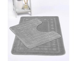 Badmat Voetstukmat - Antislip Tapijt - Badkamer Droog - Super Absorberend - 2-delig Set - Zilver