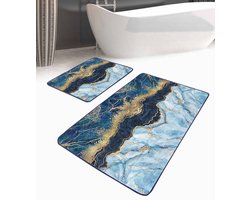 Badmat & WC Mat Set Antislip 2 Stuks - 60x100 & 50x60 cm - Marmer patroon