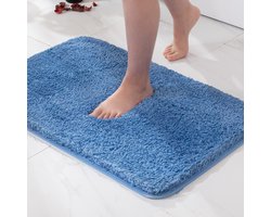 Badmat, zachte badmat, antislip, voetmat, badkamermat, slaapkamermat, wollig tapijt, badkamertapijt, douchemat, voor badkamer, woonkamer, slaapkamer, 50 x 80 cm, blauw