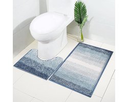 Badmatset, 2-delige badmat - 50 x 80 cm badkamermat en 50 x 50 cm U-vorm toilettapijt met antislip zelfklevende bodem, badkamermattensets voor vloer, bad, douche, slaapkamer, machinewasbaar -