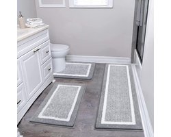 Badmatset - Antislip, machinewasbaar - 3-delig - Lichtgrijs - Zacht