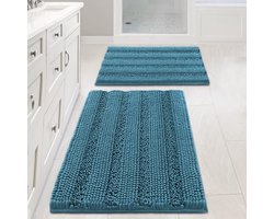 Badmatten Set 2-delig - Extra Dikke Chenille - 50x80 cm & 43x60 cm - Antislip & Superabsorberend - Machinewasbaar - Blauw