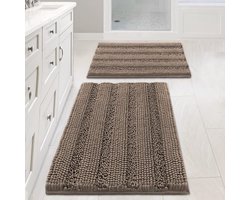 Badmatten Set 2-delig - Extra Dikke Chenille - 50x80 cm & 43x60 cm - Antislip & Superabsorberend - Machinewasbaar - Bruin