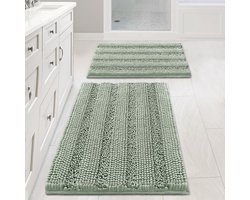 Badmatten Set 2-delig - Extra Dikke Chenille - 50x80 cm & 43x60 cm - Antislip & Superabsorberend - Machinewasbaar - Groen