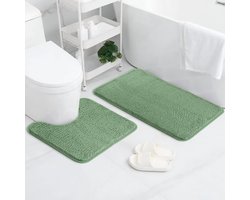 Badmatten set - 2-delig - Groen - Badmat 50x80 cm en toiletmat 50x40 cm