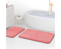 Badmatten Set 2-delig – Superdikke 2 cm – 50×80 & 40×60 – Absorberend & Machinewasbaar – Roze