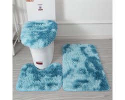 Badmatten Set 3-Delig - Ultrazacht Microfiber & Antislip - Inclusief U-Mat En Wc-Brilhoes - Wasmachinebestendig - donkerblauw