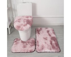 Badmatten Set 3-Delig - Ultrazacht Microfiber & Antislip - Inclusief U-Mat En Wc-Brilhoes - Wasmachinebestendig - roze + paars