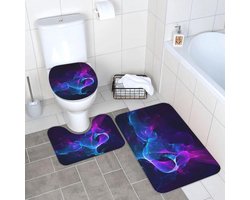 Badmatten Set - Badkamer Tapijt - Vochtige Ruimte - Super Absorberend - 3-Delig - Blauw Paars