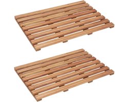 Badmatten Set - Douchematten Hout - Anti-slip Zone - Massief Acacia Hout - 56x37 cm - Natuurlijk
