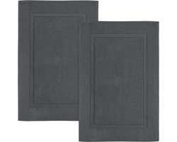 Badmatten - Set van 2 Badmatten in 100% Katoen - Badkamer Mat - Wasmachineveilig (53 x 86 cm) (Grijs)