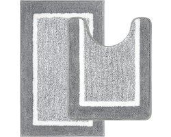 Badmatten, set van 2, badtapijt, microvezel, antislip, wc-mat met uitsparing, machinewasbaar, absorberende badmat (50 x 80 cm + 50 x 60 cm, lichtgrijs)