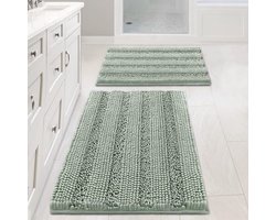 Badmatten, set van 2 extra dikke chenille badmatten met strepenpatroon, shaggy badmatten voor badkamers, antislip badmatten voor badkamervloeren (32 x 20 plus 24 x 17 inch)
