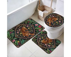 Badmatten van wol met U-vormige mat en wc-dekseldeksel, plantenstam stijl, voor hoofdbadkamer, badkamer