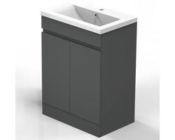 badmeubel 50 cm met waskom, zwart, Grafietgrijs, badkamermeubelset met keramiek wastafel, badmeubelset 2 wastafels
