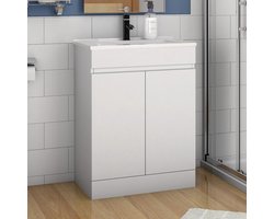 Badmeubel 60 cm met waskom, wit kleur, badkamermeubelset met keramiek wastafel, badmeubelset 2-delig. Wastafel+onderkast