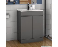 badmeubel 60 cm met waskom, zwart, Grafietgrijs, badkamermeubelset met keramiek wastafel, badmeubelset 2 wastafels