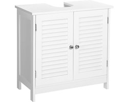 badmeubel, badkamerkast, opbergkast, 60 x 30 x 60 cm, met 2 lamellendeuren, in hoogte verstelbaar legbord, met grepen, Scandinavische stijl, mat wit BBC05WT