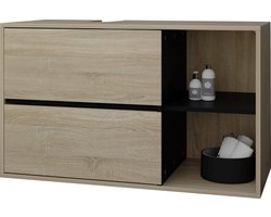 Badmeubel Badkamermeubel 100x60x45,5 cm met 2 lades en legplanken in bruin/zwart ML design