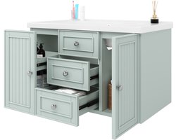 Badmeubel, badmeubel, badkamermeubel met 3 lades, veel opbergruimte, hangend badmeubel, badkamermeubel met wastafel, groen, 78,5×46×46,8cm