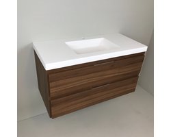 Badmeubel Nogal 100cm, noten 'look' met 5cm dik composiet wastafel