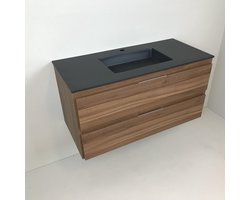 Badmeubel Nogal 100cm noten 'look' met composiet wastafel antraciet